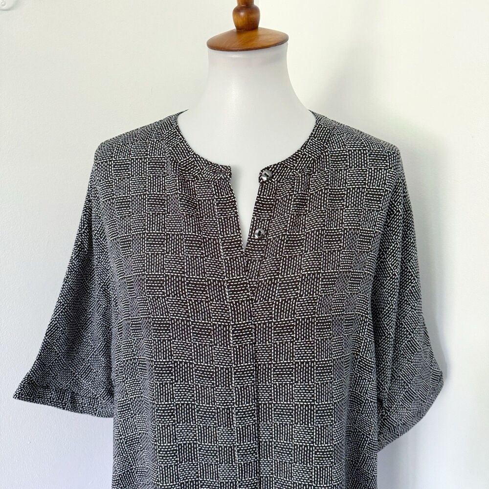 Women's St. John Silk Button Front Tunic Stretch Pockets Shirt Dress Plaid M Med - Picture 11 of 16